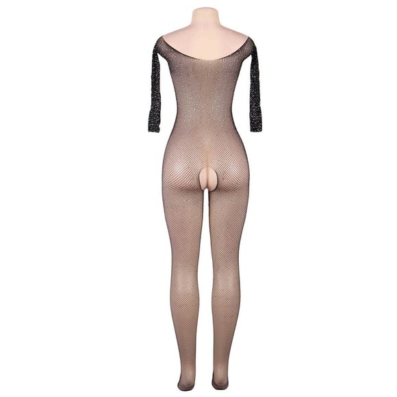 Black Fishnet Diamonds Long Sleeve Bodystocking - Picture 9 of 11